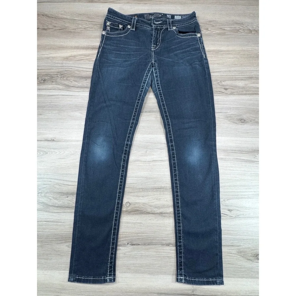 Miss Me Womens Mid Rise Skinny Jeans Dark Wash Contrast Stitch ME8060S2R Size 28